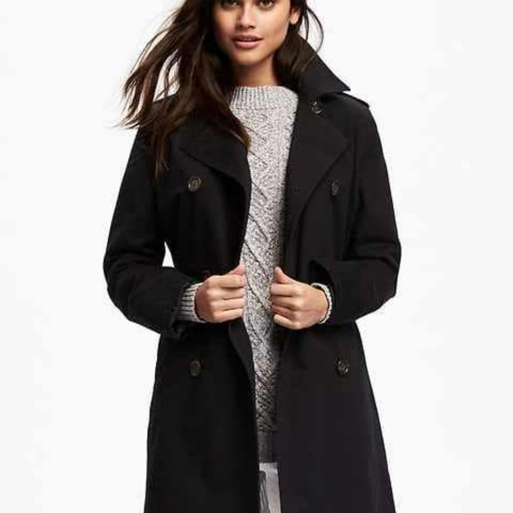 Old Navy Double Breasted Black Trench Coat